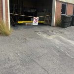 Before image of an asphalt patch repair and ramp installation in Welshpool, Western Australia for Polyrubber.